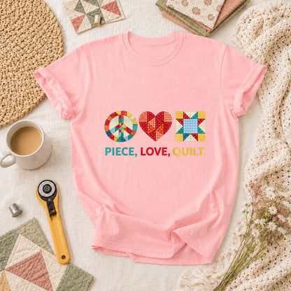 Piece Love Quilt Peace Quilting T-Shirt - Pink