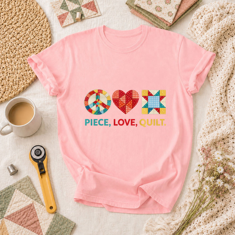 Piece Love Quilt Peace Quilting T-Shirt - Pink