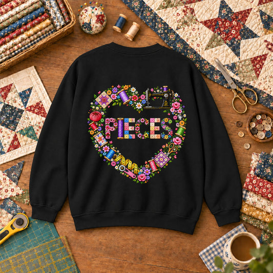 Pieces Heart Sewing Wreath Sweatshirt - Black