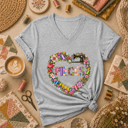 Pieces Heart Sewing Wreath Women's V-Neck - Athletic Heather