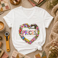 Pieces Heart Sewing Wreath Women's V-Neck