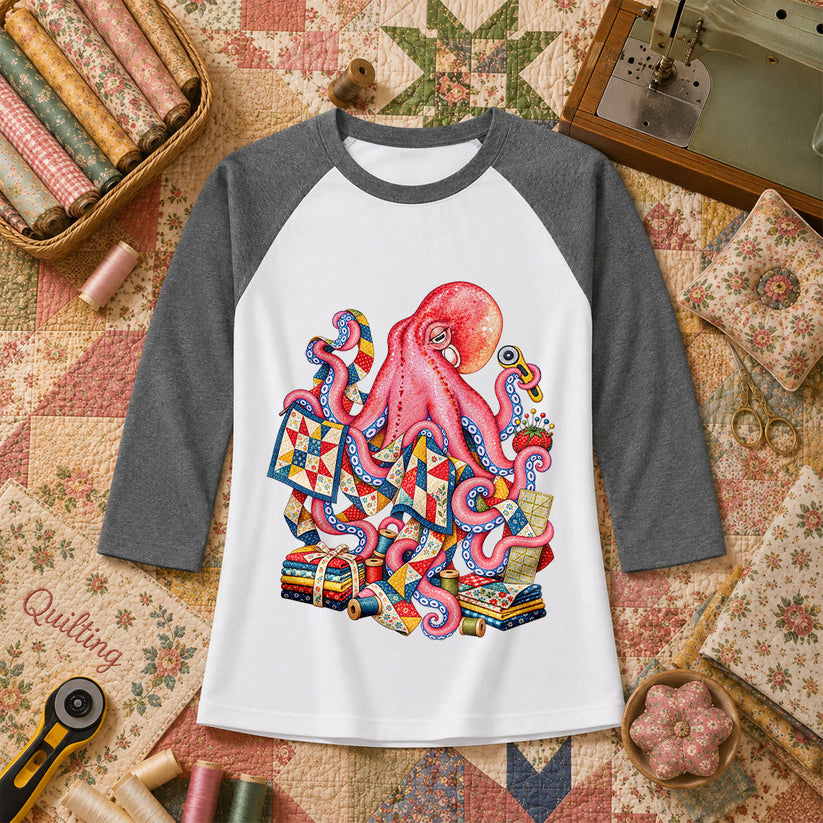 Pink Octopus Quilting Patchwork Raglan Sleeve - Deep Heather