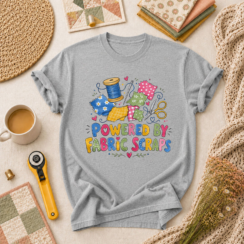 Powered By Fabric Scraps Quilter T-Shirt - Athletic Heather