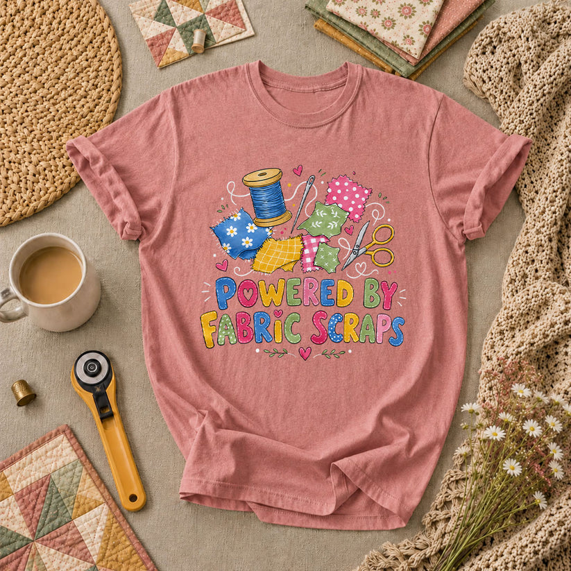 Powered By Fabric Scraps Quilter T-Shirt - Heather Mauve