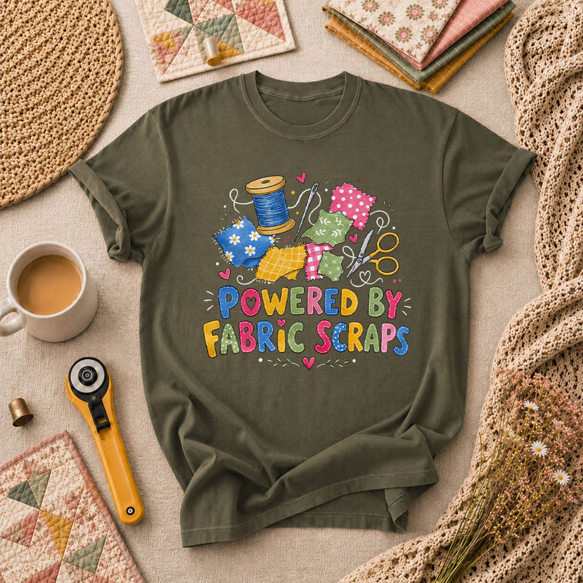 Powered By Fabric Scraps Quilter T-Shirt - Military Green