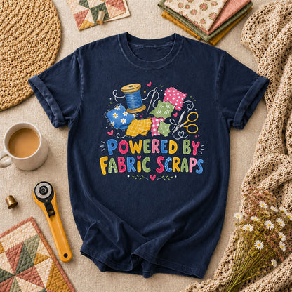 Powered By Fabric Scraps Quilter T-Shirt - Navy