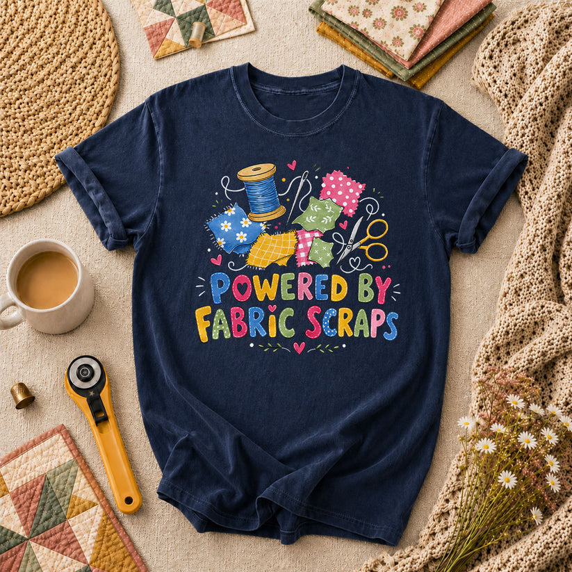 Powered By Fabric Scraps Quilter T-Shirt - Navy