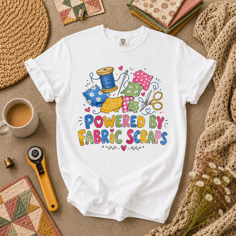 Powered By Fabric Scraps Quilter T-Shirt - White
