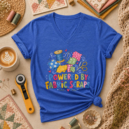 Powered By Fabric Scraps Quilter Women's V-Neck - Heather True Royal