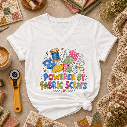 Powered By Fabric Scraps Quilter Women's V-Neck - White