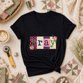 Pray Floral Patchwork Typography Christian Faith Women's V-Neck