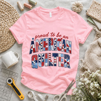 Proud to be an American Quilter Patchwork - Pink flatlay