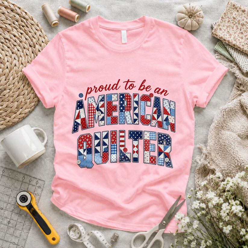 Proud to be an American Quilter Patchwork - Pink flatlay