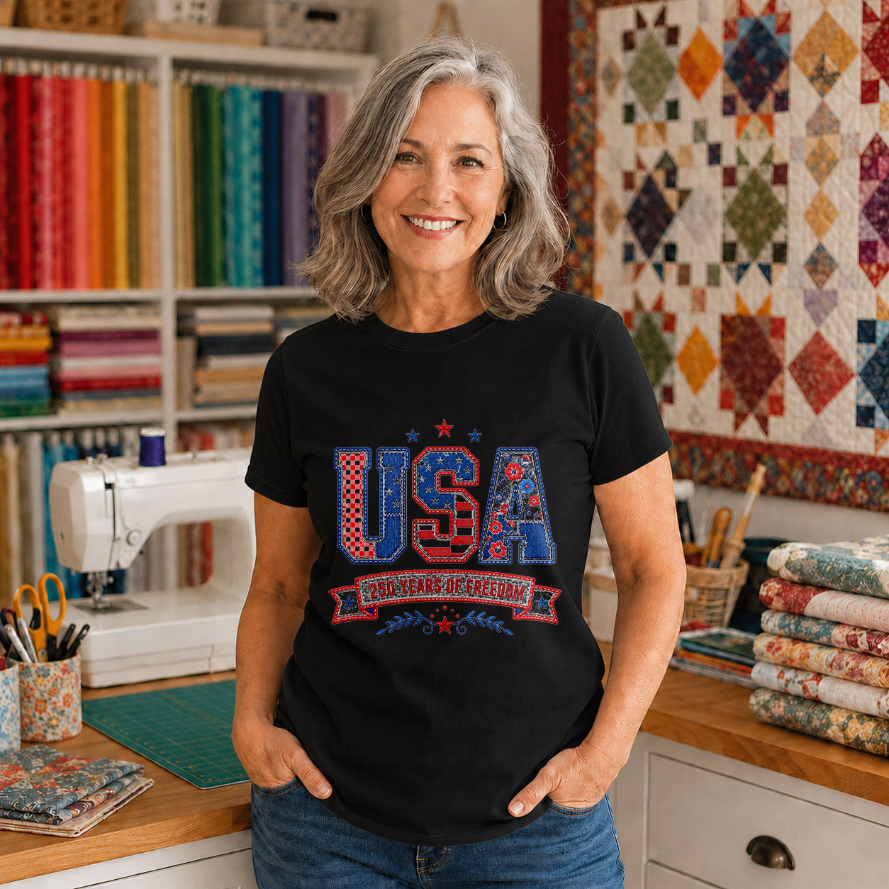Proudly Binding Our Country USA Map Quilted - Black flatlay