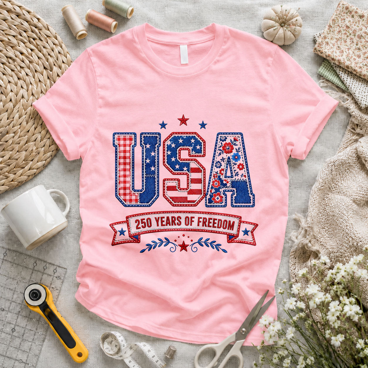 Proudly Binding Our Country USA Map Quilted - Pink flatlay
