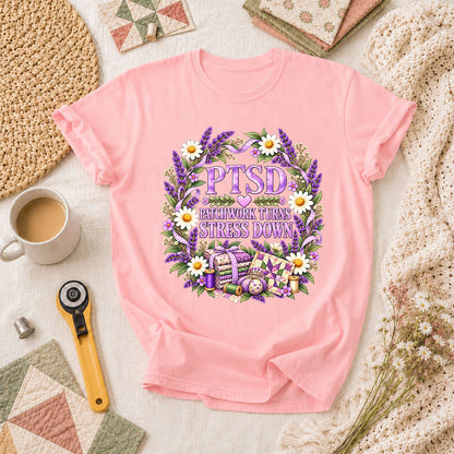 PTSD Patchwork Turns Stress Down T-Shirt - Pink