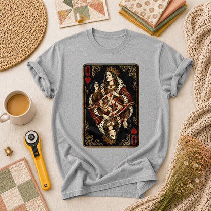 Queen Of Hearts Quilter Playing Card Vintage T-Shirt - Athletic Heather