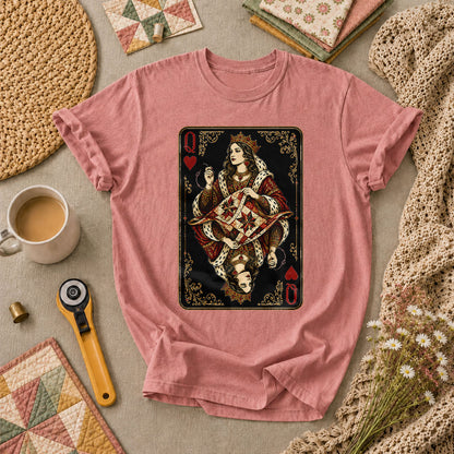 Queen Of Hearts Quilter Playing Card Vintage T-Shirt - Heather Mauve
