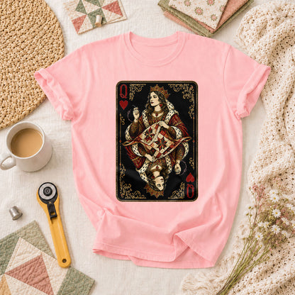 Queen Of Hearts Quilter Playing Card Vintage T-Shirt - Pink