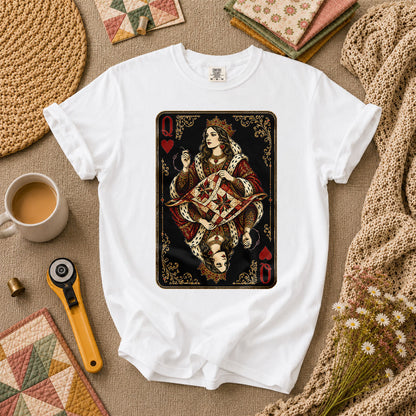 Queen Of Hearts Quilter Playing Card Vintage T-Shirt - White