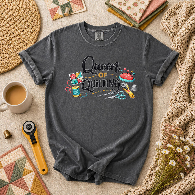 Queen Of Quilting Crown T-Shirt - Grey