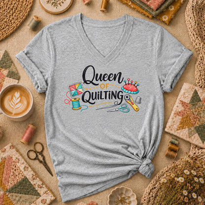 Queen Of Quilting Crown Women's V-Neck - Athletic Heather
