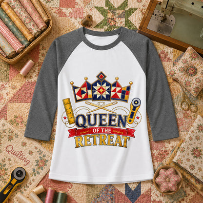 Queen Of The Retreat Quilter Raglan Sleeve - Deep Heather