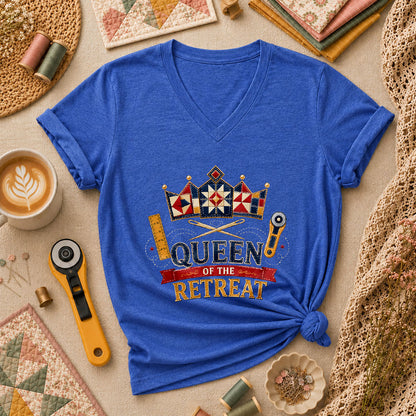 Queen Of The Retreat Quilter Women's V-Neck - Heather True Royal