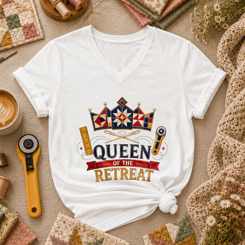 Queen Of The Retreat Quilter Women's V-Neck - White