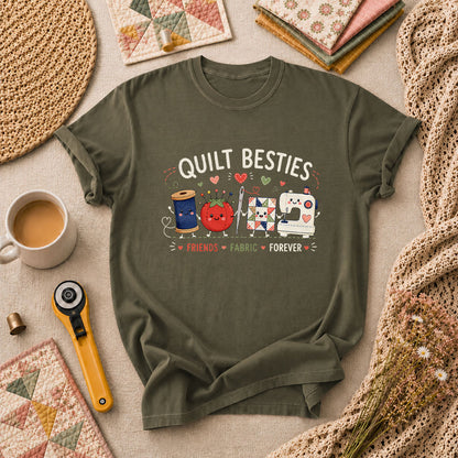Quilt Besties Friends Fabric Forever T-Shirt - Military Green