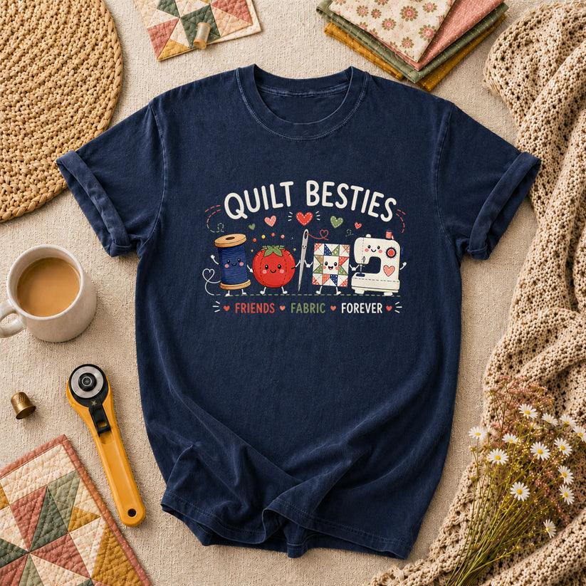 Quilt Besties Friends Fabric Forever T-Shirt - Navy