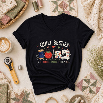 Quilt Besties Friends Fabric Forever Women's V-Neck - Black