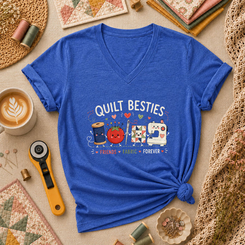 Quilt Besties Friends Fabric Forever Women's V-Neck - Heather True Royal