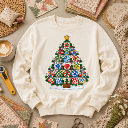 Quilt Block Christmas Tree With Star Topper Long Sleeve - Natural