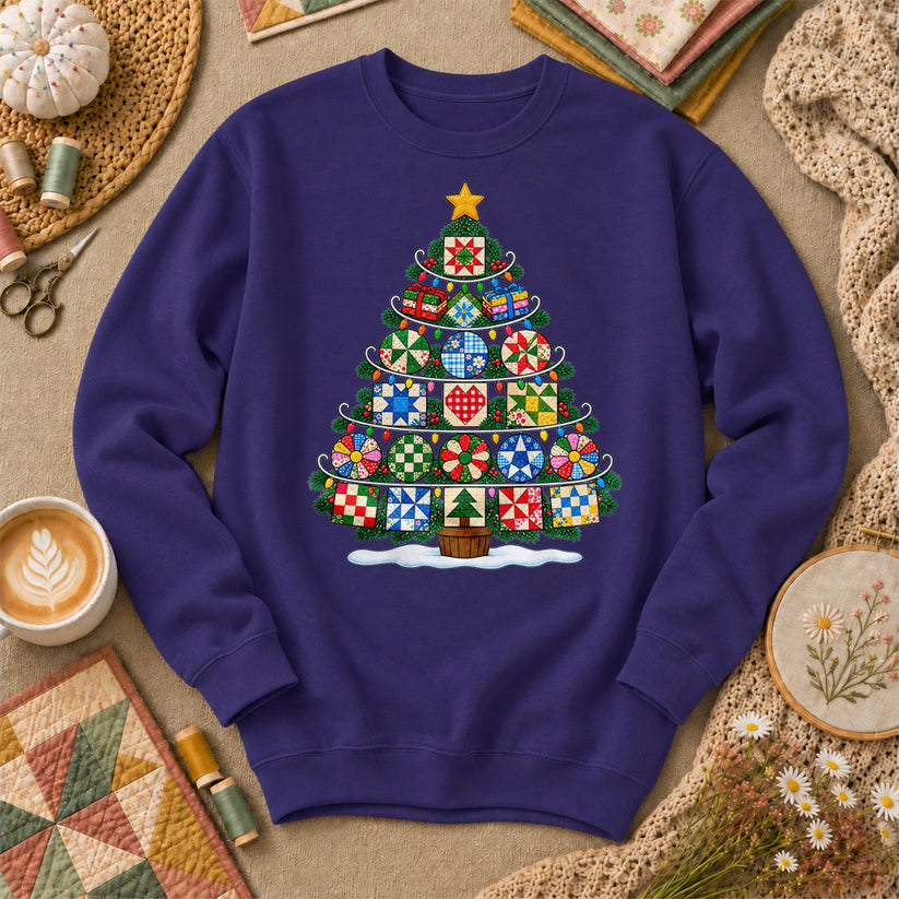Quilt Block Christmas Tree With Star Topper Long Sleeve - Purple