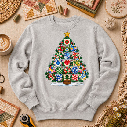 Quilt Block Christmas Tree With Star Topper Long Sleeve - Sport Grey