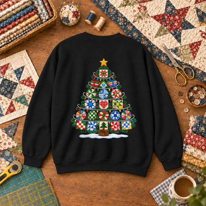 Quilt Block Christmas Tree With Star Topper Sweatshirt - Black
