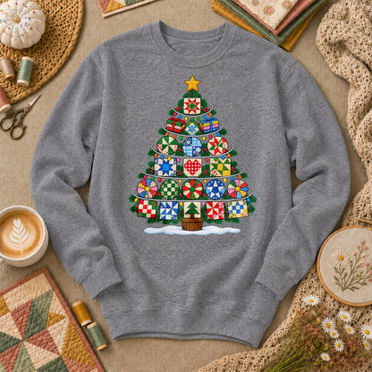 Quilt Block Christmas Tree With Star Topper Sweatshirt - Graphite Heather