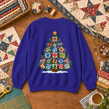 Quilt Block Christmas Tree With Star Topper Sweatshirt - Royal