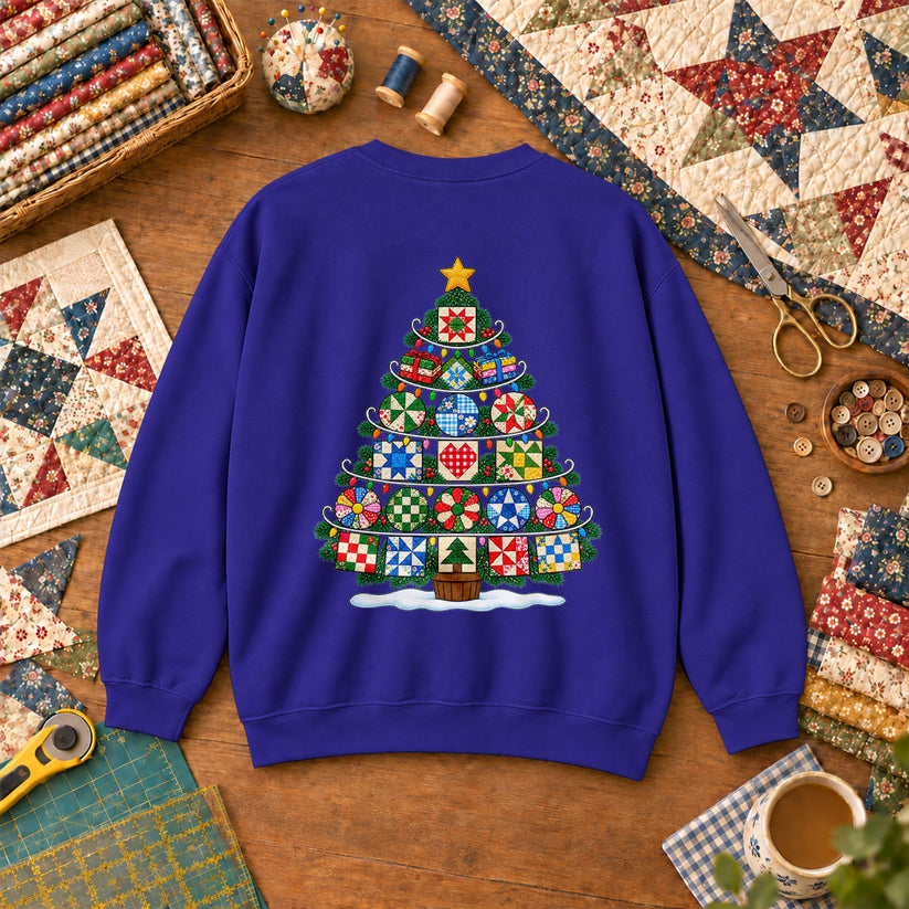 Quilt Block Christmas Tree With Star Topper Sweatshirt - Royal