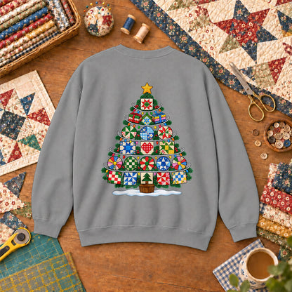 Quilt Block Christmas Tree With Star Topper Sweatshirt - Sport Grey