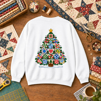 Quilt Block Christmas Tree With Star Topper Sweatshirt - White