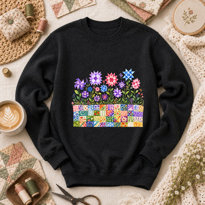 Quilt Block Flower Garden Long Sleeve - Black