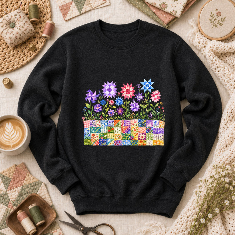 Quilt Block Flower Garden Long Sleeve - Black