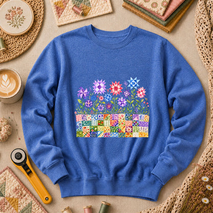 Quilt Block Flower Garden Long Sleeve - Heather True Royal