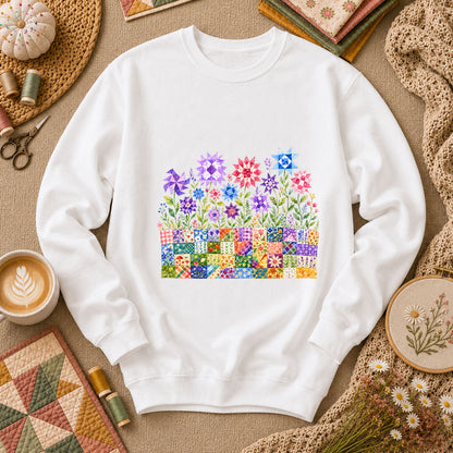 Quilt Block Flower Garden Long Sleeve - White