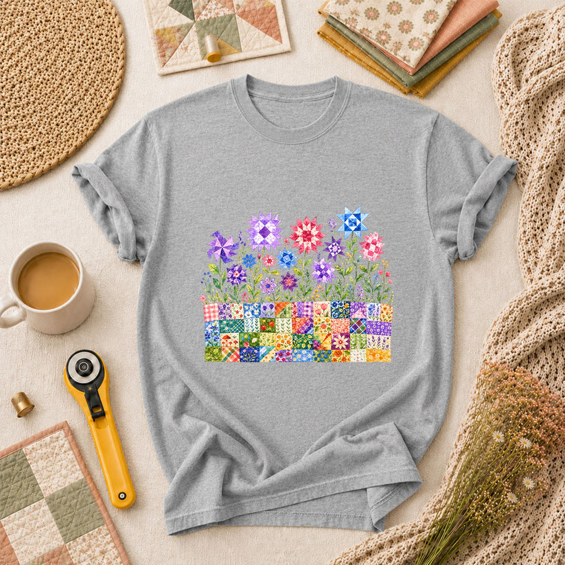 Quilt Block Flower Garden T-Shirt - Athletic Heather