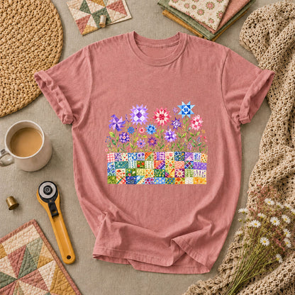 Quilt Block Flower Garden T-Shirt - Heather Mauve