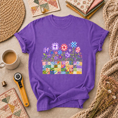 Quilt Block Flower Garden T-Shirt - Heather Team Purple