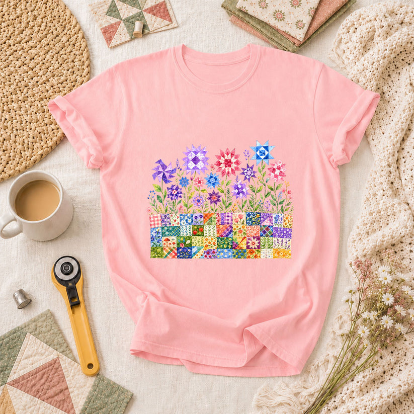 Quilt Block Flower Garden T-Shirt - Pink